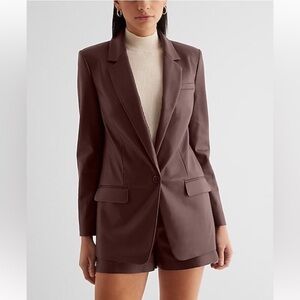 Express NWT Faux Leather Boyfriend Blazer One Button Cinched Mocha  Size XL